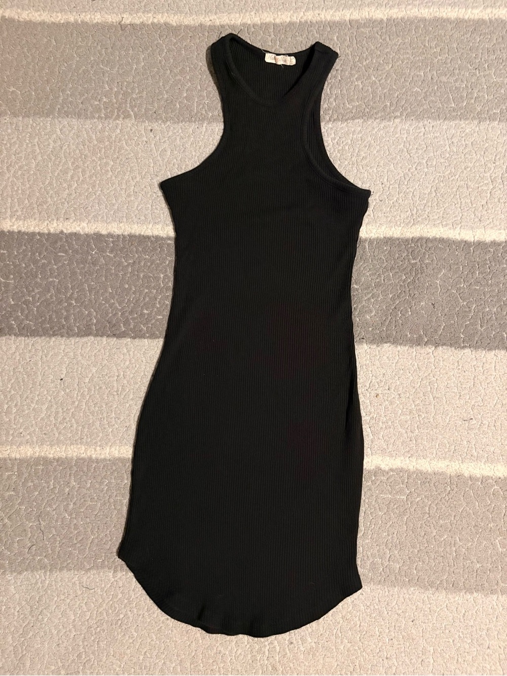 Women’s Stretchy Black Ribbed Racerback Tank Mini Dress Size: Medium